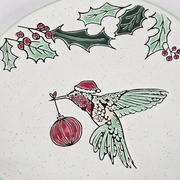 Eli + Ana Hummingbird Salad Plate Christmas Holiday Ceramic Lot of 2 - Picture 8 of 9